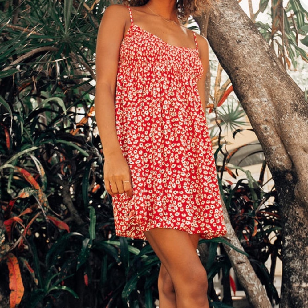 Lulus Sweet Talk Me Red Floral Smocked Mini Dress